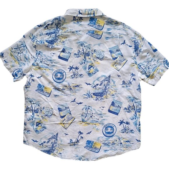 Nautica Men's XL Tropical Shirt Linen Blend Button Front Short Sleeve - Picture 2 of 8